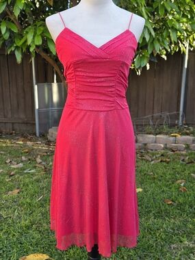 Byerwear Too! Vintage Y2K Glittery Pink Midi Party Dress Size Small